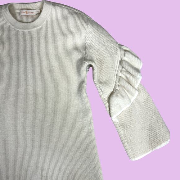 Tory Burch Ruffle Bell Sleeves Sweater Cream Ivory Designer - Picture 3 of 10